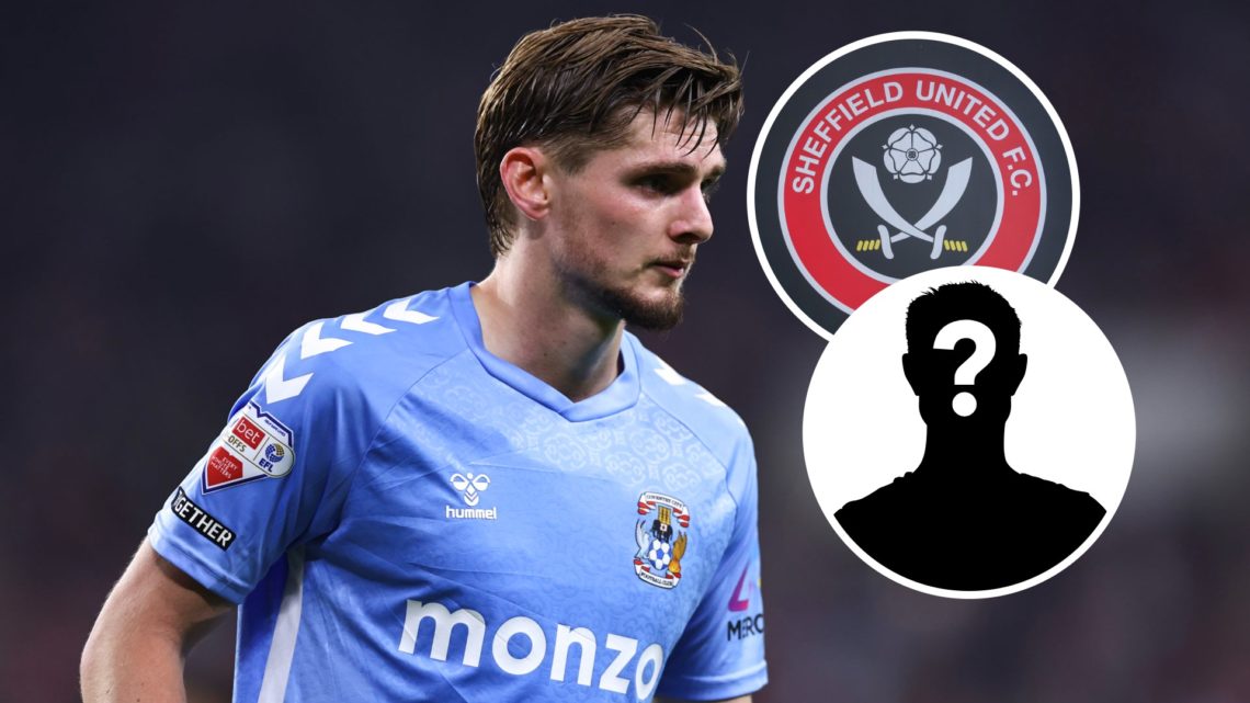 Coventry City midfielder Jack Rudoni, Sheffield United badge and mystery player