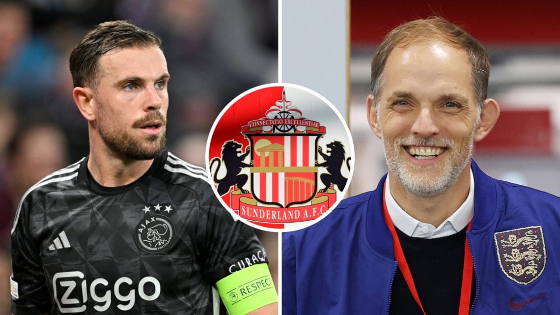 Ajax midfielder Jordan Henderson, England manager Thomas Tuchel and Sunderland AFC badge inset