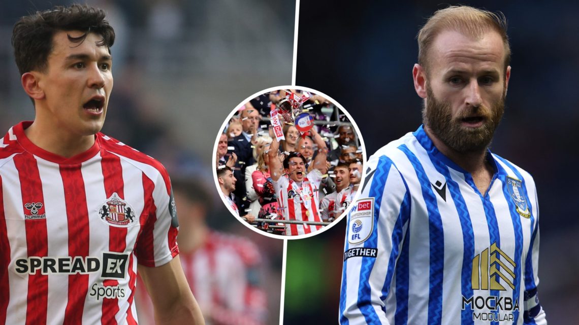Luke O'Nien, Barry Bannan and Luke O'Nien lifting trophy