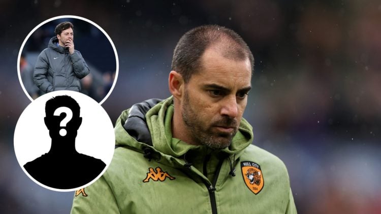 Ruben Selles looks dejected after a Hull City match, an inset of Ryan Mason watching on during a Tottenham Hotspur fixture, an inset of a mystery man