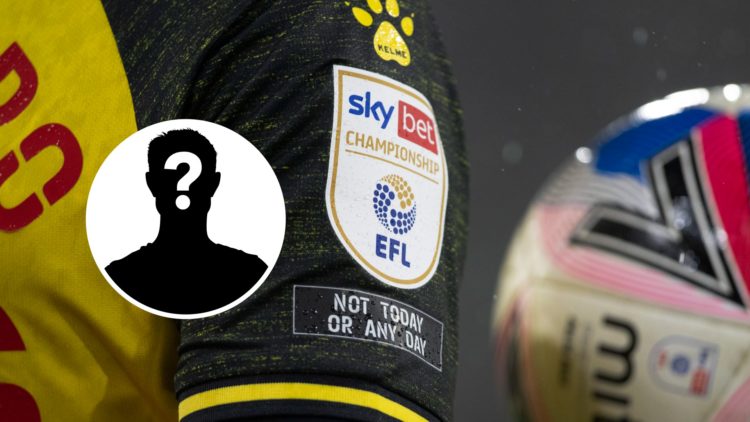 A Watford shirt. Inset, mystery player graphic.