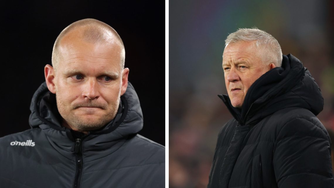 Bristol City manager Liam Manning and Sheffield United boss Chris Wilder look on.