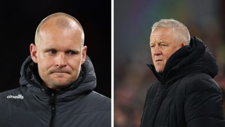 Bristol City manager Liam Manning and Sheffield United boss Chris Wilder look on.