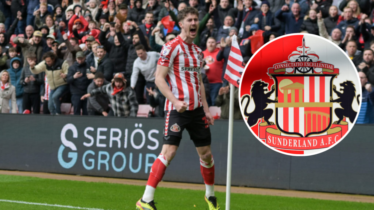 Trai Hume celebrates his match-winning goal during the Sky Bet Championship match between Sunderland and Millwall at the Stadium of Light in Sunder...