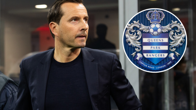 Julien Stephan is in action during the UEFA Europa League 2023/24 Knockout Round Play-offs First Leg match between AC Milan and Stade Rennais. Inse...
