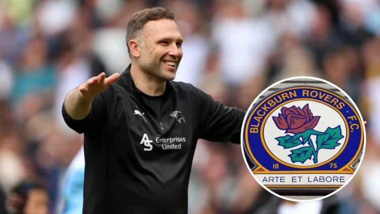 John Eustace, Manager of Derby County, celebrates avoiding relegation after Derby County draw 0-0 with Stoke City in the Sky Bet Championship. Inse...