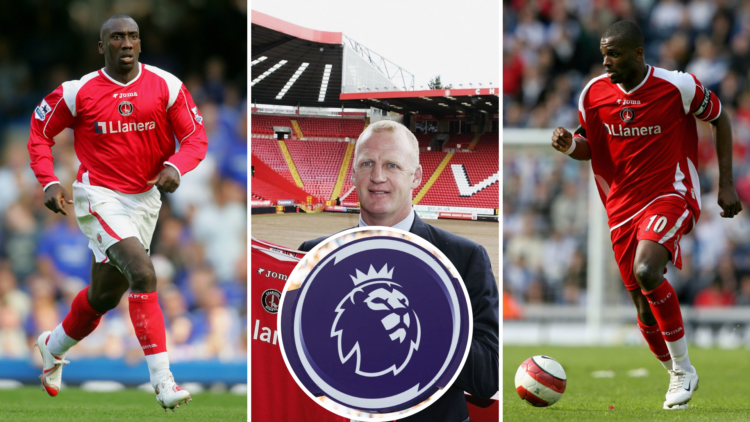 Left, Jimmy Floyd Hasslebaink of Charlton Athletic running during the Premier League match between Chelsea and Charlton Athletic. Middle, Iain Dowi...