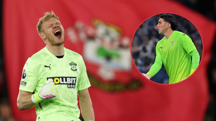 Main image, Aaron Ramsdale of Southampton celebrates after teammate Paul Onuachu of Southampton scored his side's first goal during the Premier Lea...