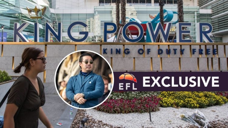 A general view of the King Power headquarters in Bangkok, Thailand, an inset of Leicester City chairman Aiyawatt Srivaddhanaprabha watching on at t...