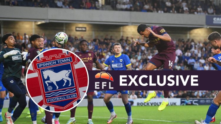 An image of Ali Al-Hamadi with an inset of the Ipswich Town badge and exclusive banner.