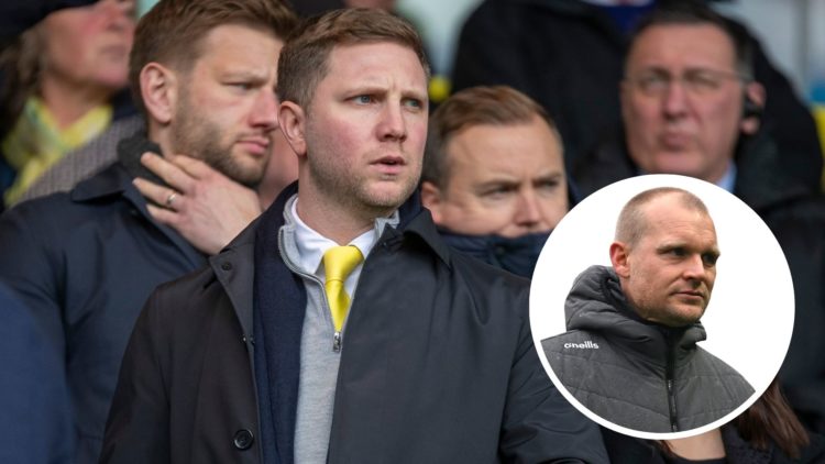 Ben Knapper is seen before the Sky Bet Championship match between Norwich City and Bristol City. Inset, Liam Manning, Head Coach of Bristol City lo...