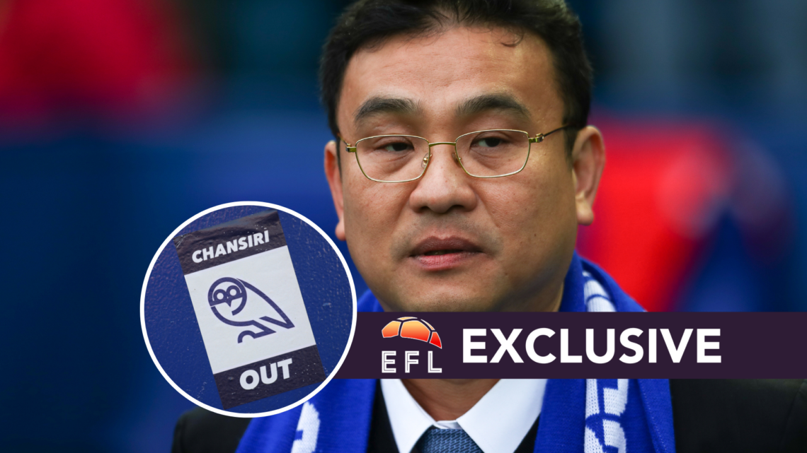 Sheffield Wednesday owner Dejphon Chansiri. Inset, a Chansiri out sticker. Overlaid, exclusive branding.