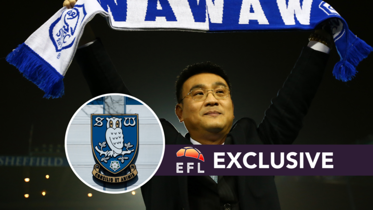 Sheffield Wednesday chairman Dejphon Chansiri. Inset, Sheffield Wednesday badge. Overlaid, exclusive branding.