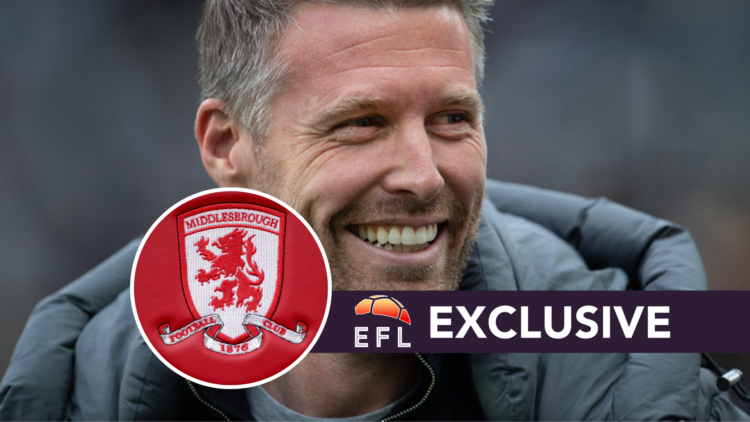 Luton Town manager Rob Edwards before the Premier League match between Newcastle United and Luton Town. The Middlesbrough logo on the seats in the ...
