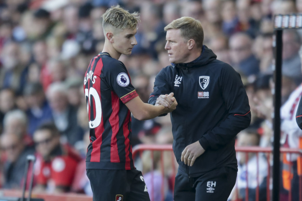 Eddie Howe and David Brooks pictured during Bournemouth vs Southampton