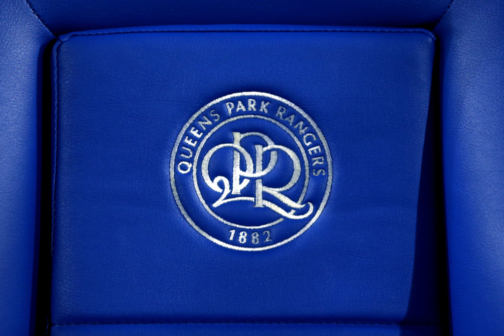 Queens Park Rangers badge during a game v Aston Villa - Sky Bet Championship