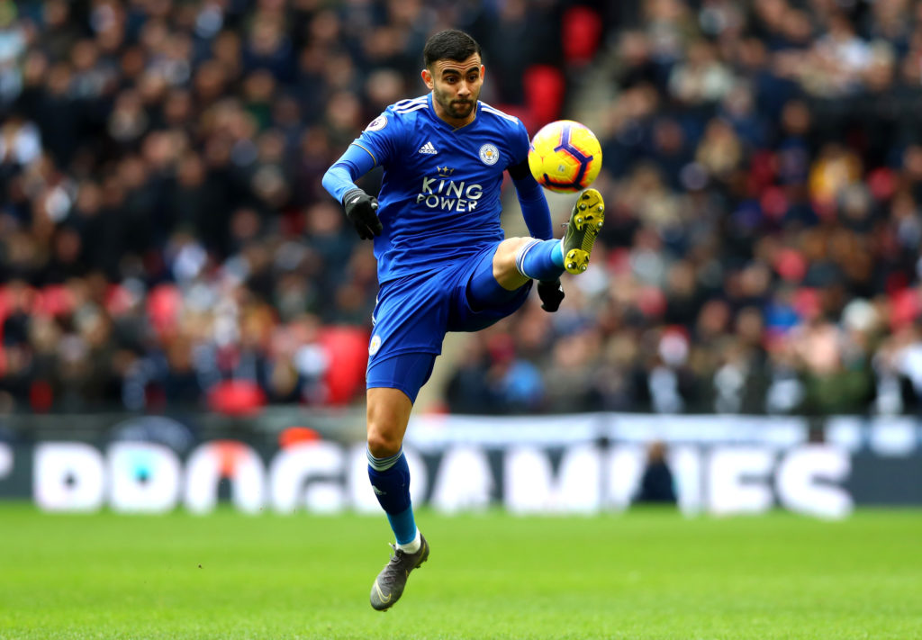Rachid Ghezzal tries to control the ball during Tottenham Hotspur vs Leicester City