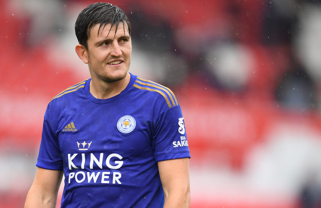 Harry Maguire of Leicester looks on during the Pre-Season Friendly match between Stoke City and Leicester City at the Bet365 Stadium on July 27, 2019
