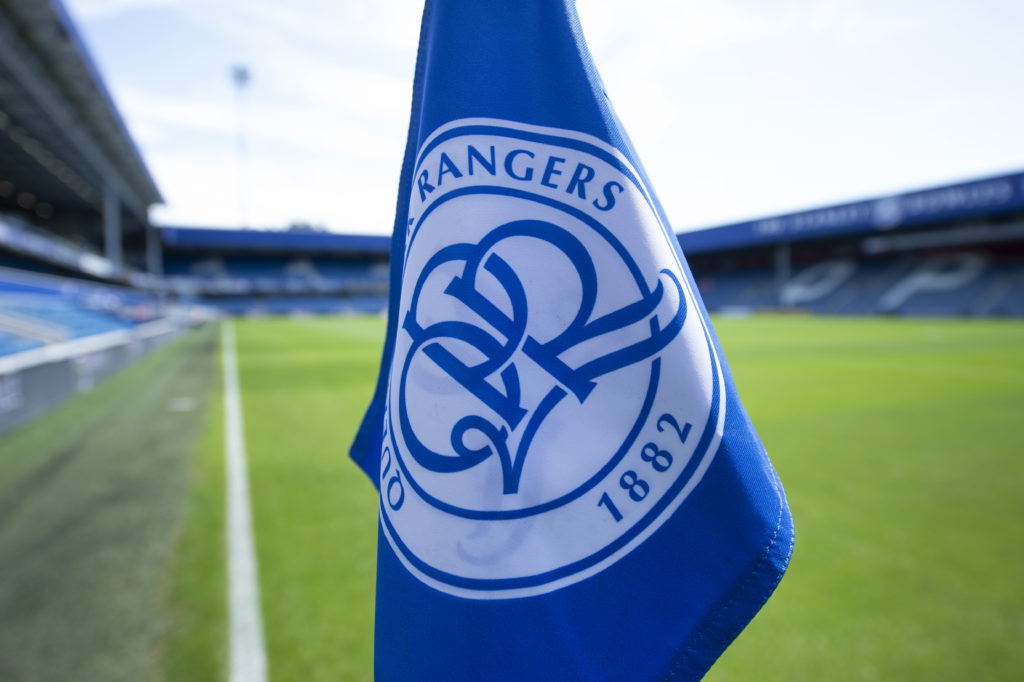 Queens Park Rangers badge on a corner flag at Loftus Road before QPR vs Crystal Palace