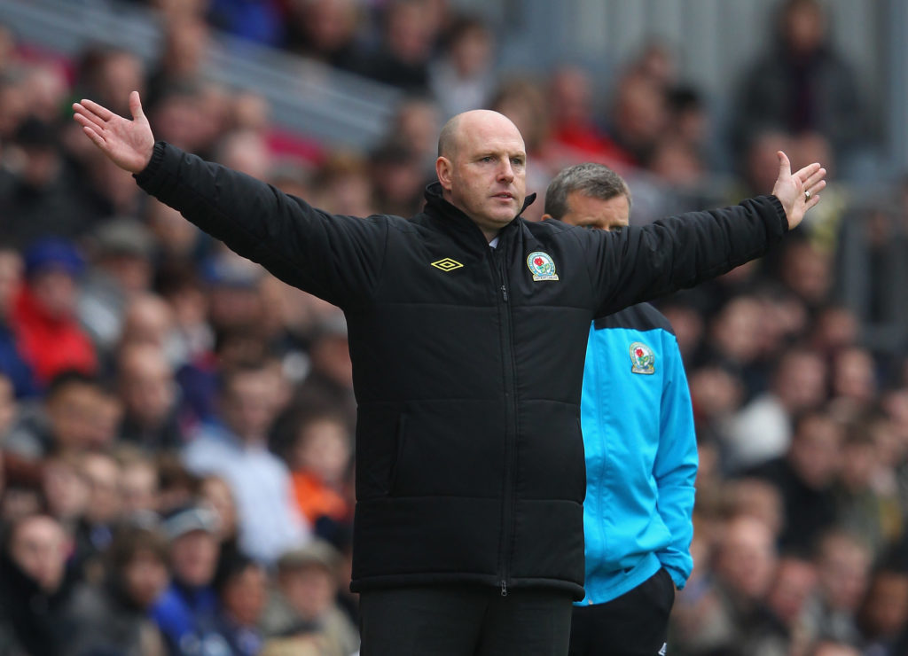 Steve Kean the manager of Blackburn Rovers reacts during the Barclays Premier League match between Blackburn Rovers and Norwich City