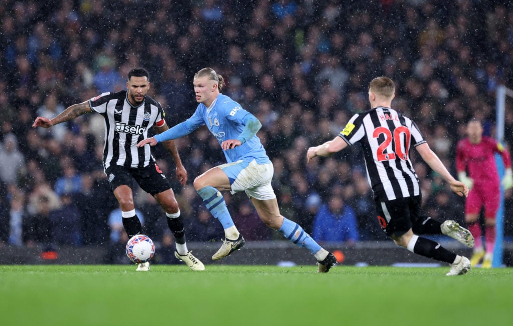 Jamaal Lascelles and Erling Haaland - Manchester City v Newcastle United - Emirates FA Cup Quarter Final
