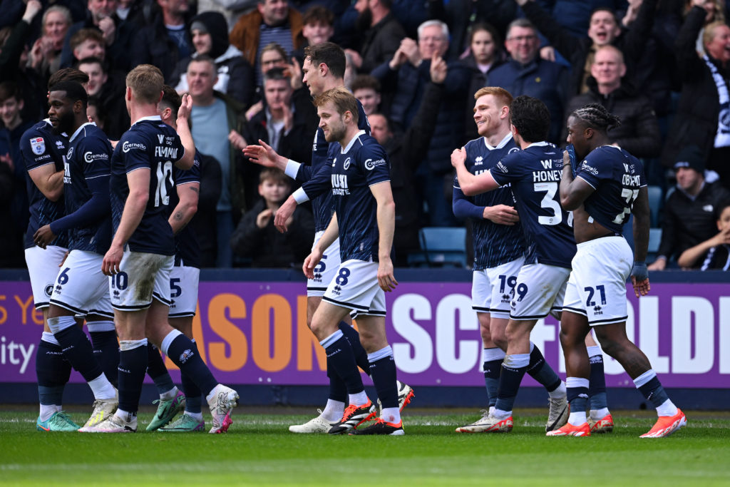 Duncan Watmore of Millwall celebrates his goal against West Brom