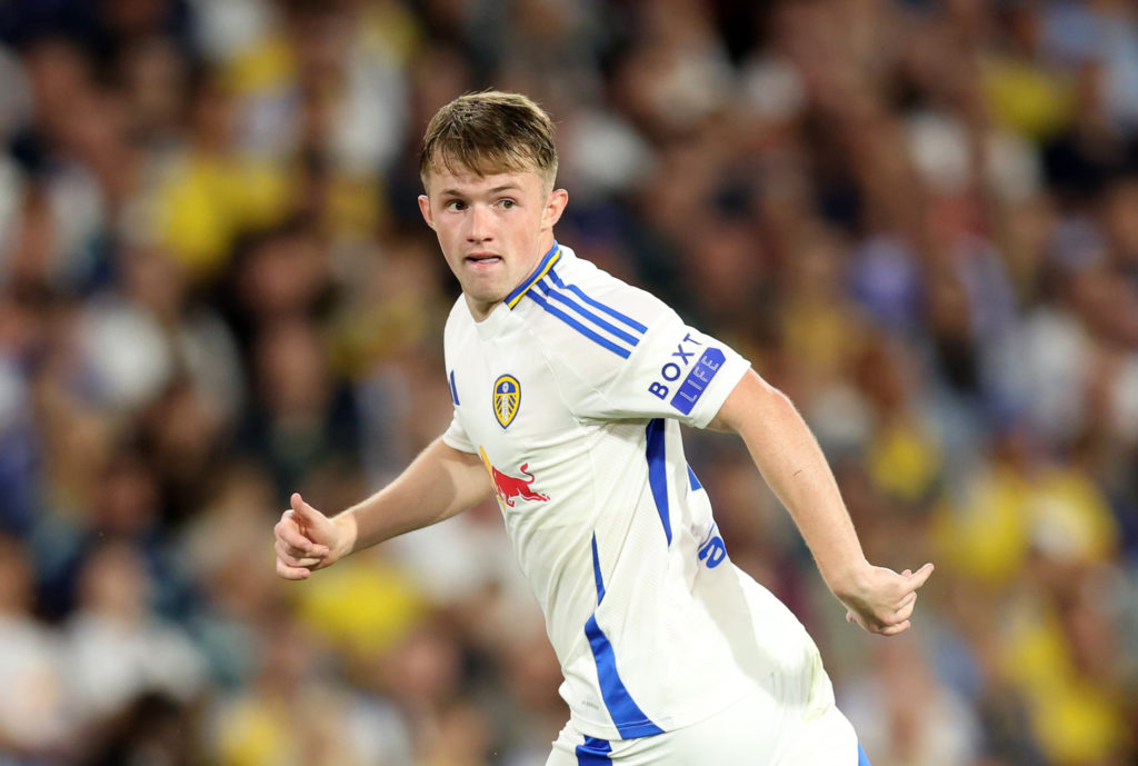 Leeds United forward Joe Gelhardt in action against Middlesbrough in the Carabao Cup