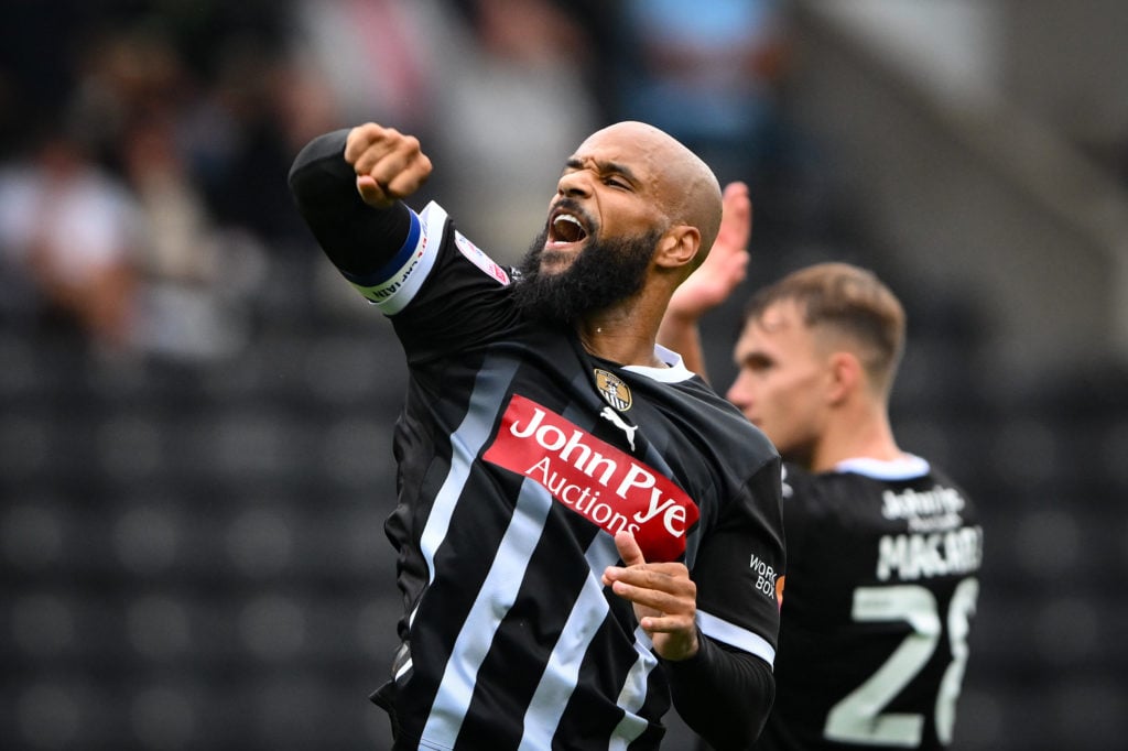 David McGoldrick of Notts County celebrates after scoring a goal to make it 2-0 during the Sky Bet EFL League 2 match between Notts County and Accrington Stanley