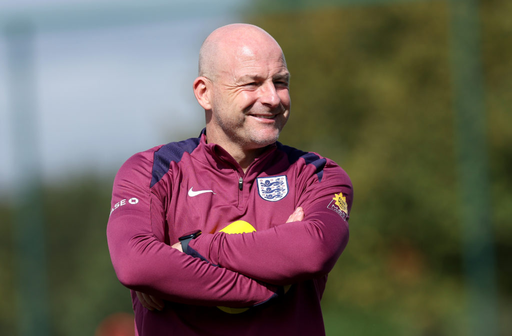 Lee Carsley, interim manager of England, reacts during a training session at Spurs Lodge