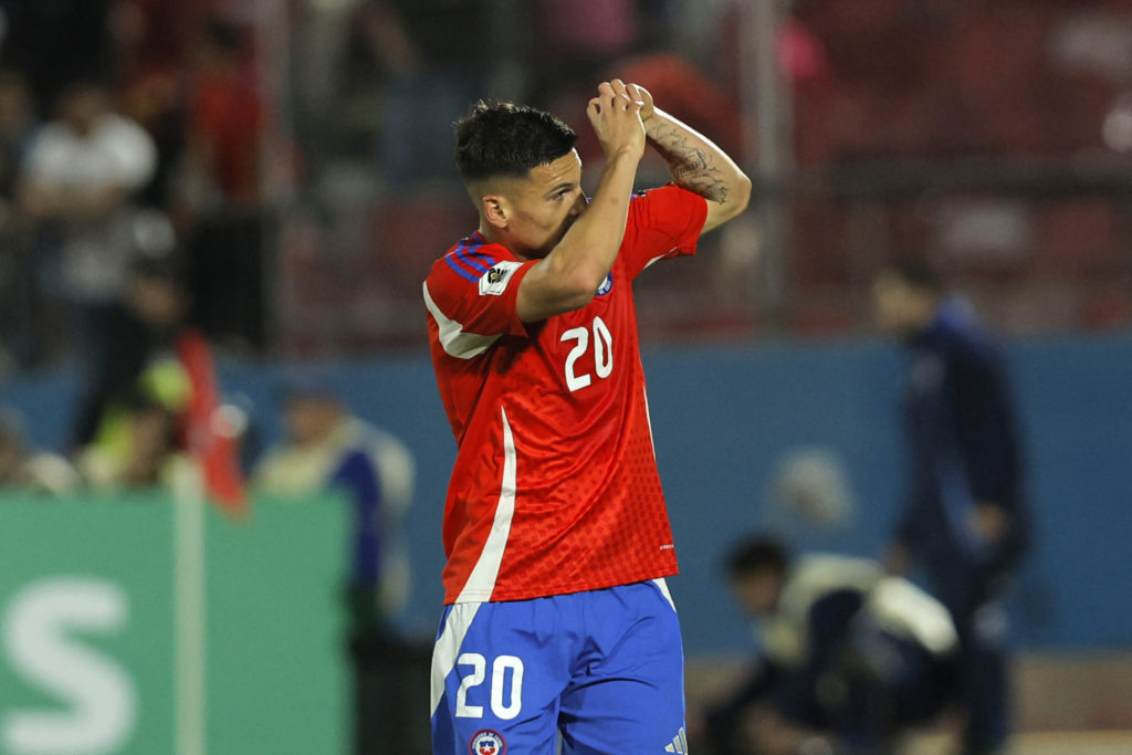Chile winger Lucas Cepeda celebrates during a 2026 World Cup qualifier between Chile and Venezuela