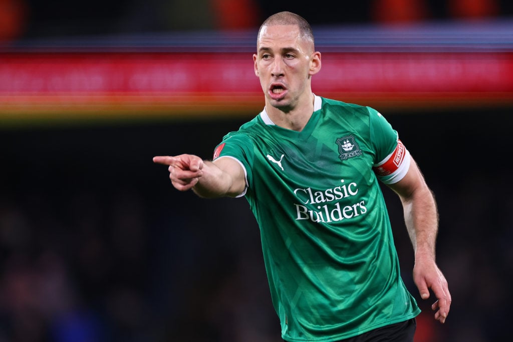 Nikola Katic of Plymouth Argyle during the Emirates FA Cup Fifth Round match between Manchester City and Plymouth Argyle
