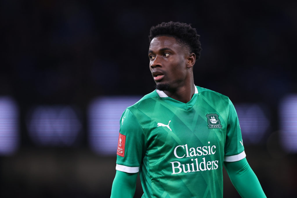 Michael Baidoo of Plymouth Argyle during the Emirates FA Cup Fifth Round match between Manchester City and Plymouth Argyle