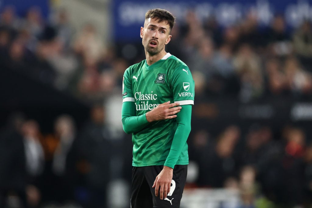 Ryan Hardie of Plymouth reacts during the Sky Bet Championship match between Swansea City AFC and Plymouth Argyle FC