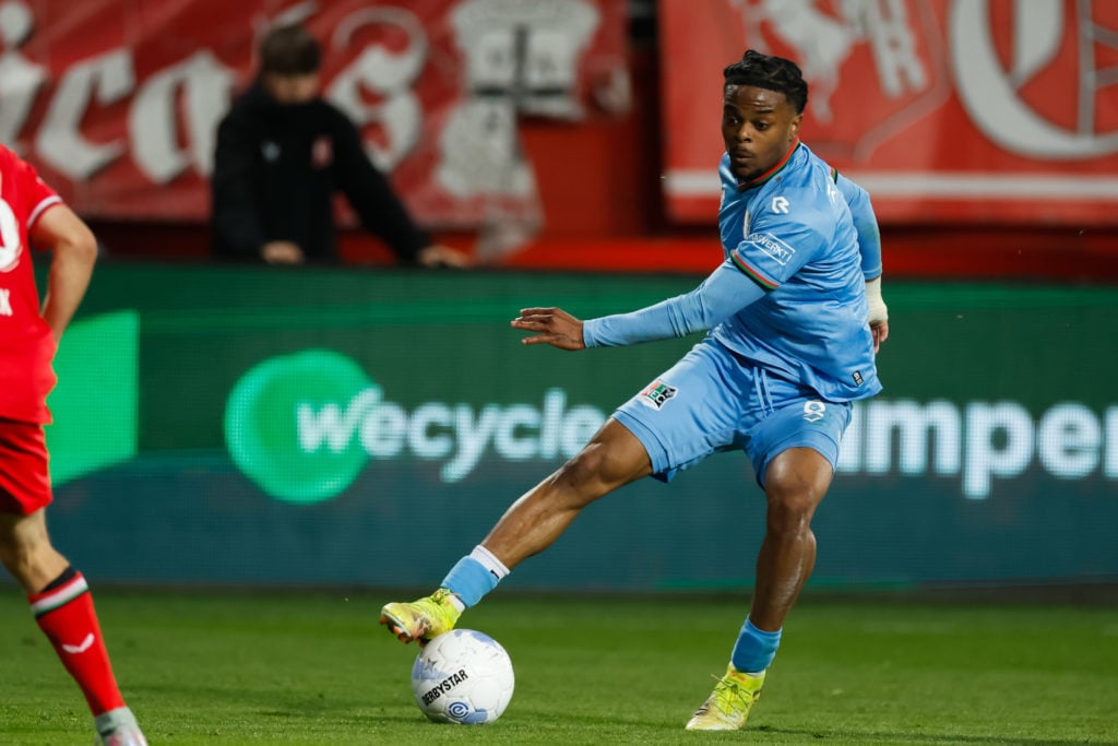 Sontje Hansen in action during FC Twente v NEC Nijmegen in the Eredivisie Conference League Play-offs