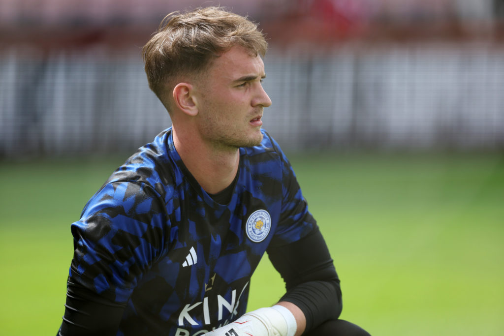 Jakub Stolarczyk warms up for Leicester City before their Premier League match against Bournemouth