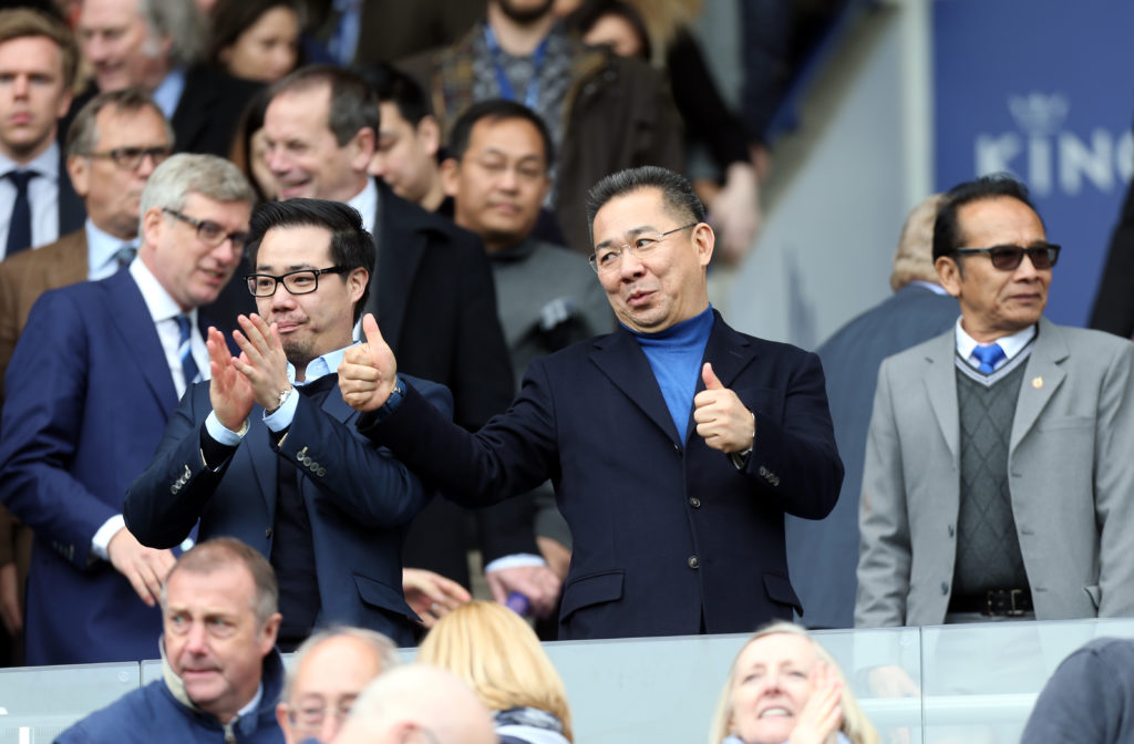 Leicester City Chairman Vichai Srivaddhanaprabha and vice chairman Aiyawatt Srivaddhanaprabha attend the Premier League game between Leicester City and Southampton