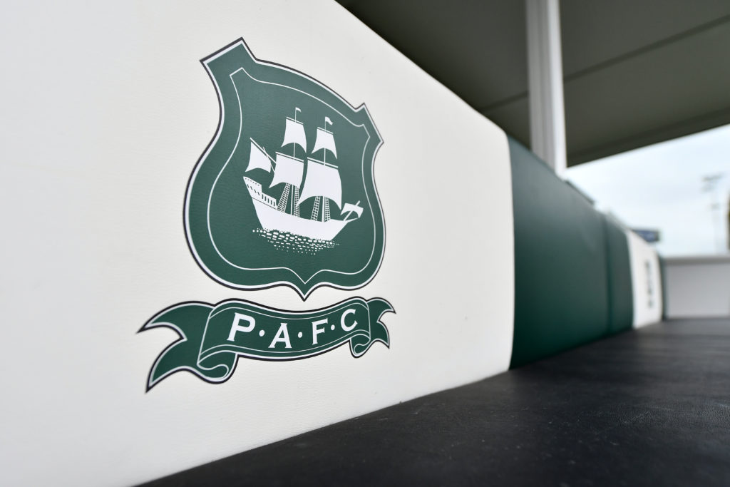 Plymouth Argyle badge at Home Park before game v Liverpool - The Emirates FA Cup Third Round Replay