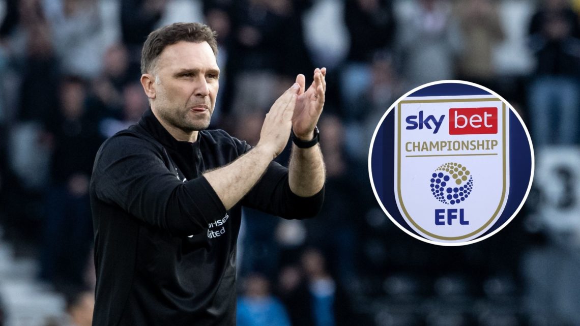 John Eustace applauds after Derby County FC v Blackburn Rovers FC - Sky Bet Championship. Inset, Championship logo