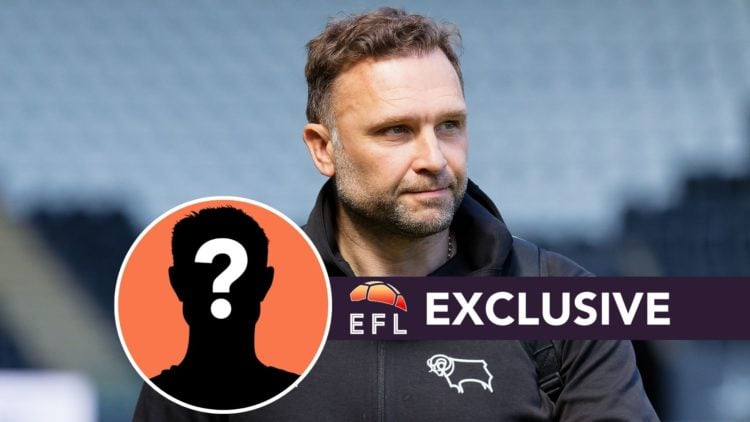 John Eustace, manager for Derby County arrives prior to the Sky Bet Championship match between Swansea City and Derby County. Inset, Mystery Player...