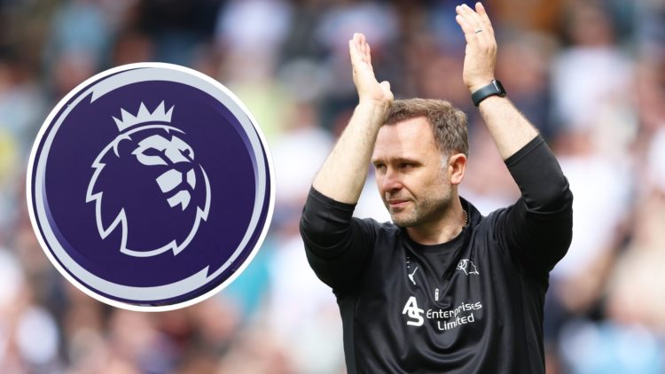 John Eustace, Manager of Derby County celebrates avoiding relegation after Derby County draw 0-0 with Stoke City in during the Sky Bet Championship...