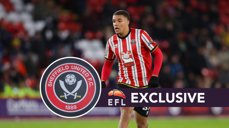 Ryan One of Sheffield United during the Emirates FA Cup Third Round match between Sheffield United and Cardiff City. Sheffield United badge seen at...