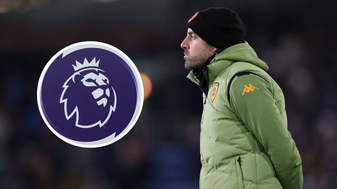 Hull City Manager Ruben Selles looks on during the Sky Bet Championship match between Burnley FC and Hull City AFC. Inset, Premier League logo
