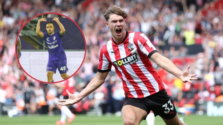 Main image, Tyler Dibling of Southampton celebrates scoring his team's first goal during the Premier League match between Southampton FC and Ipswic...