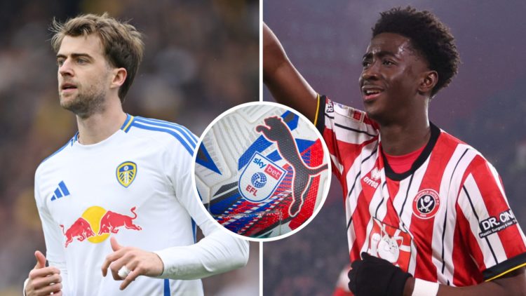 Split image of Patrick Bamford (L) and Jesurun Rak-Sakyi (R) with inset of EFL football.