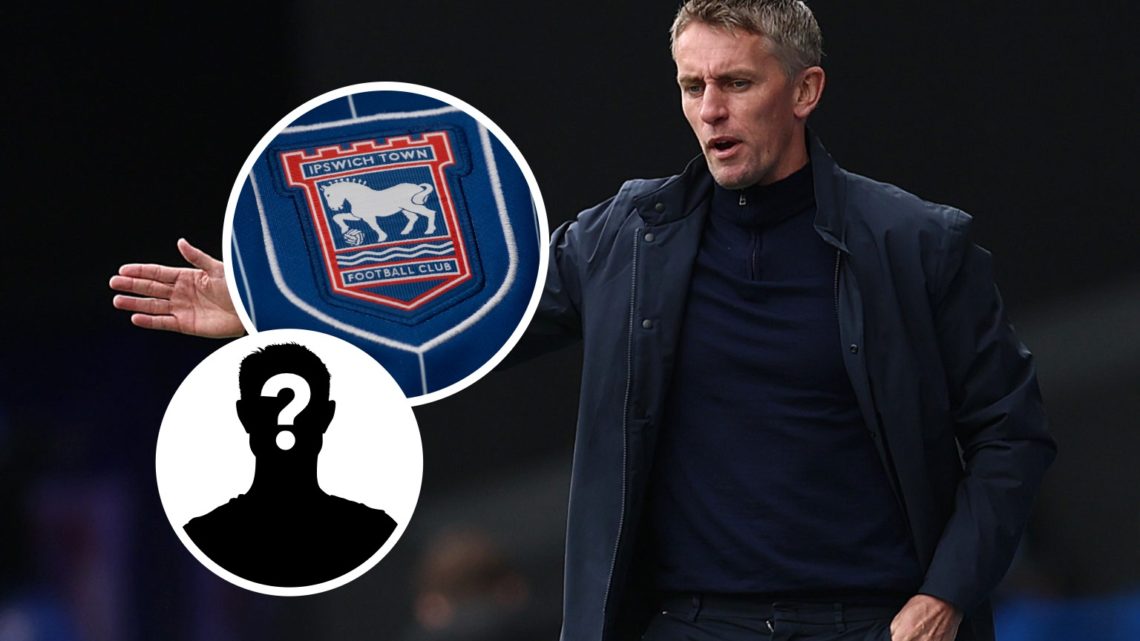 Ipswich Town manager Kieran McKenna. Inset, Ipswich Town badge and mystery player graphic.