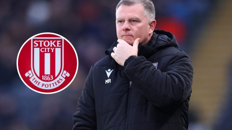 Stoke City manager Mark Robins looks on during the Sky Bet Championship match between Hull City AFC and Stoke City FC. Inset, Stoke City badge