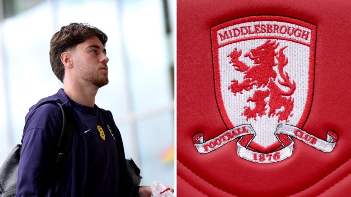 Hayden Hackney of England U21 arrives at St Georges Park. The Middlesbrough logo on the seats in the dugout during the Premier League match between...