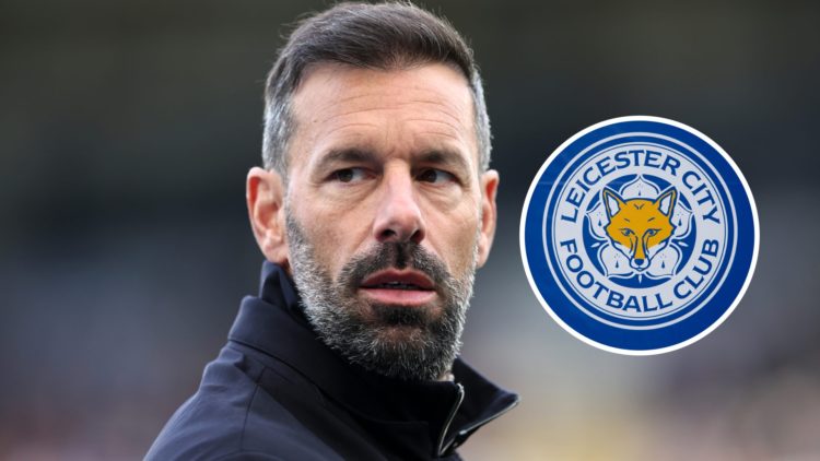 Leicester City manager Ruud van Nistelrooy. Inset, Leicester City badge.