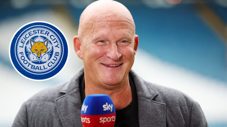 Former Leicester City player and Leeds United manager Simon Grayson during punditry duty for Sky Sports, and inset, the Leicester FC badge