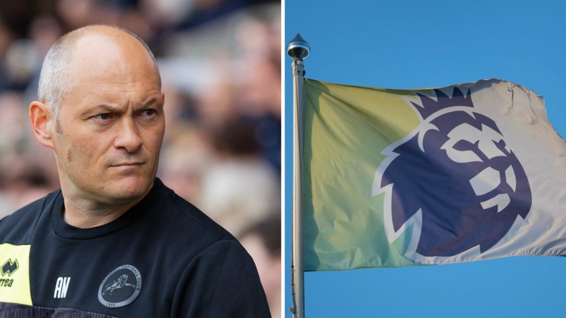 Alex Neil stands in the technical area prior to the Sky Bet Championship match between Millwall FC and Swansea City. Premier League flag at game be...